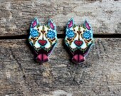 Day of the Dead Slobbering Pit Bull Sugar Skull Earrings