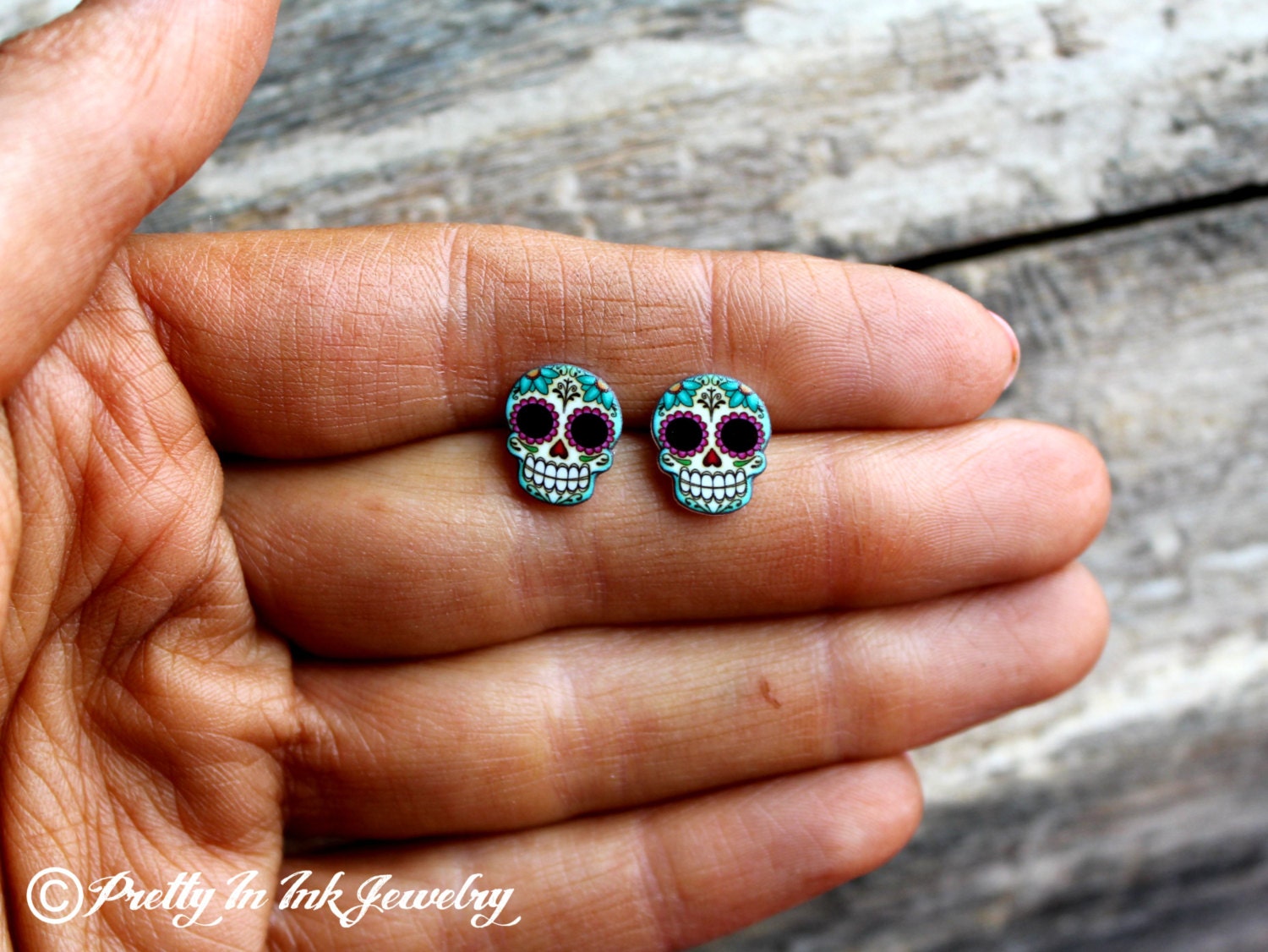 Sugar Skull and Daisies Post Earrings