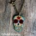 Day of the Dead filigree Sugar Skull with Small Swallow Necklace on a Silver Plated OR Antiqued Brass Chain