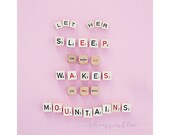baby girl nursery photograph / sleep, typography, pink, nursery decor, scrabble tiles, quote / let her sleep / 8x10 fine art photo