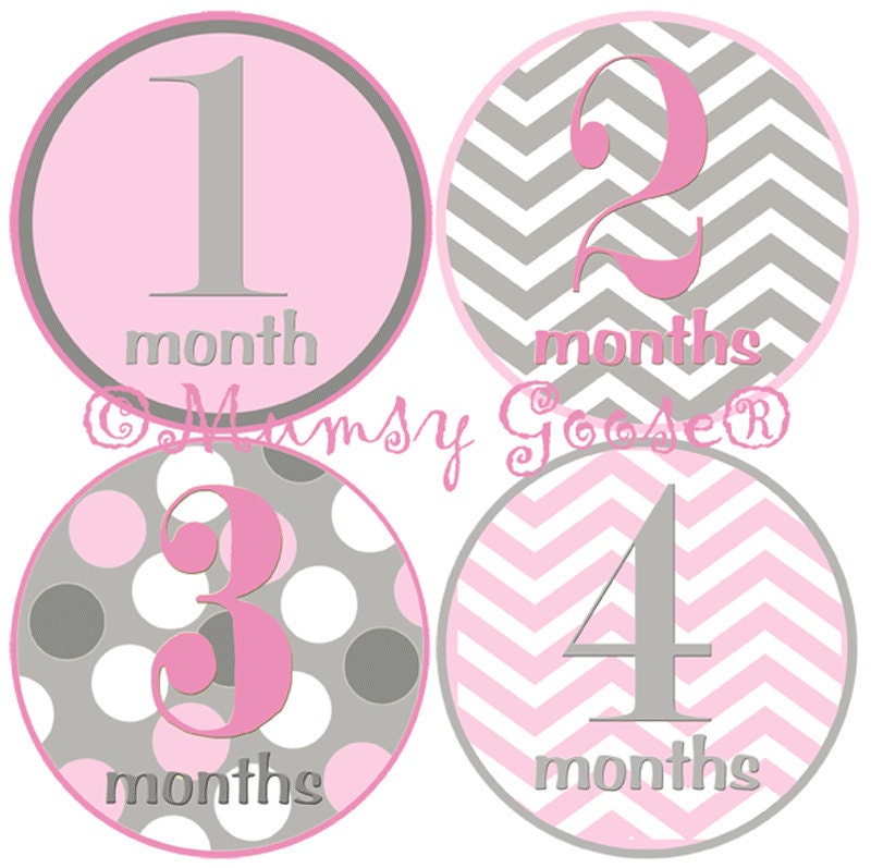 Baby Girl Age Stickers Baby Months Stickers Girl Onsies Month Baby stickers Pink Grey Chevron