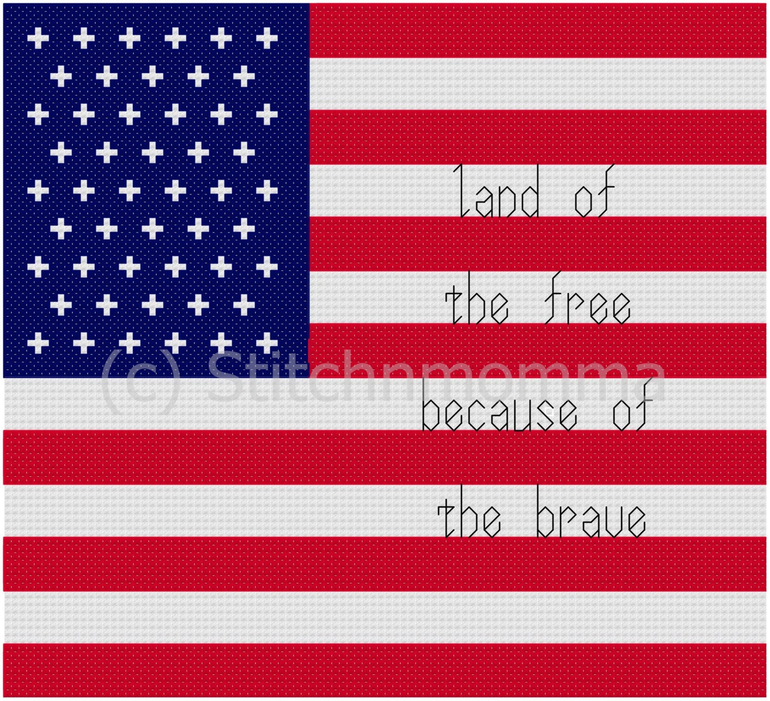 13012 Land of the Free - Patriotic American Flag Original Design Cross Stitch PDF Pattern - DIGITAL DOWNLOAD
