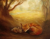 Isabella and the Fox, Spring, Easter ,Bunny , Rabbit, Print from Painting,Illustration, Baby Shower Gift, takes on the world
