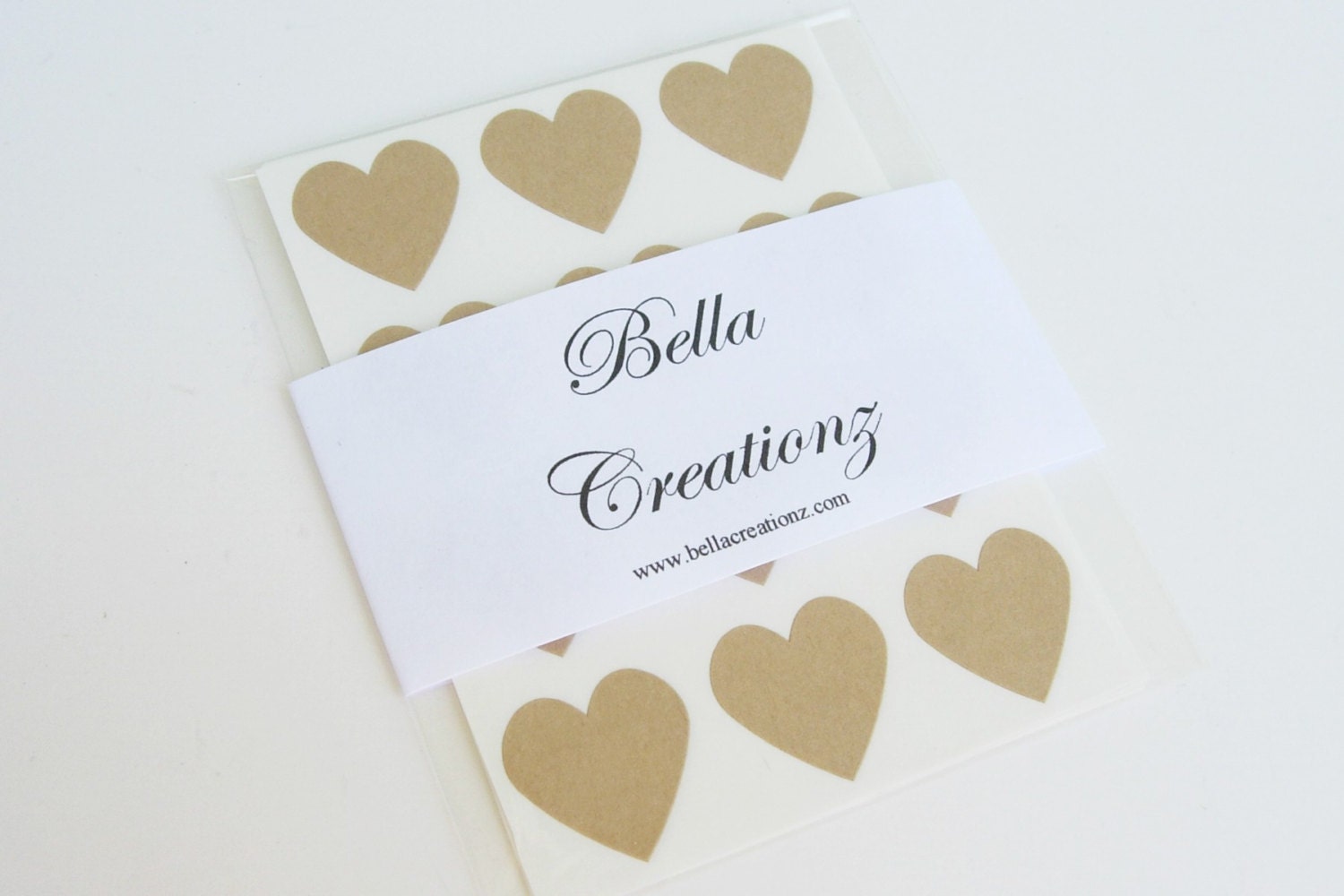 48 Kraft Brown Heart Stickers - FREE SHIPPING.