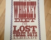 I'm on a Whiskey Diet Letterpress Poster Print Limited Edition Art Hand-Pulled Broadside