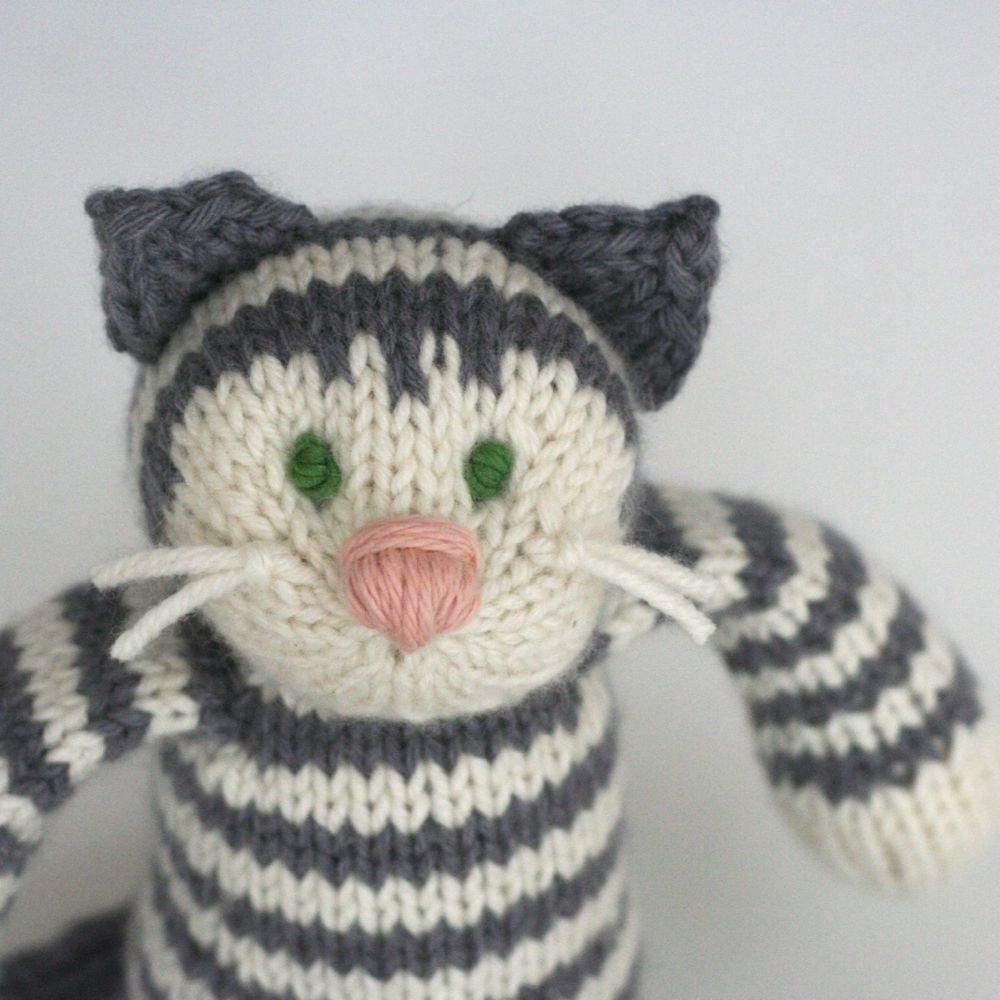 Poppyseed Tabby Cat - Cashmere Hand Knit Stuffed Luxury Toy Kitty, 9" tall