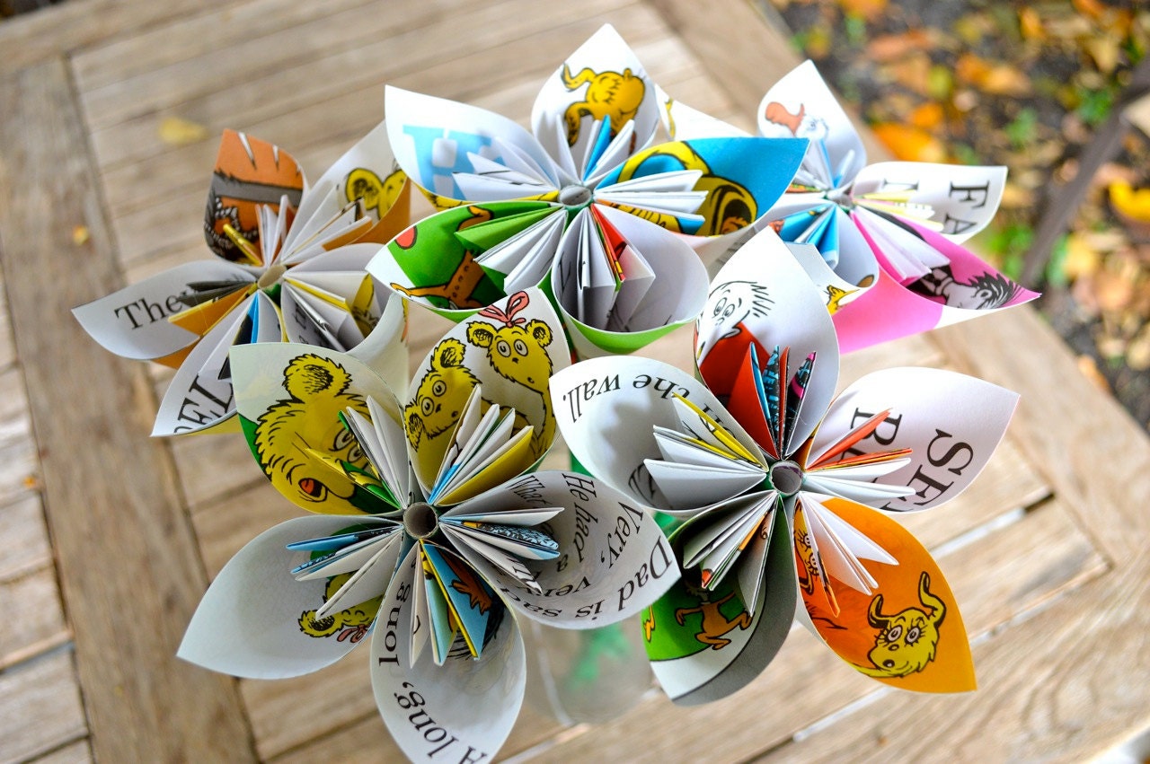 Hop on Pop Dr. Seuss Book Paper Flowers (5 Large Size)