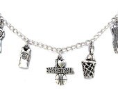 Basketball necklace or bracelet, basketball charm necklace or basketball charm bracelet, antiqued silver
