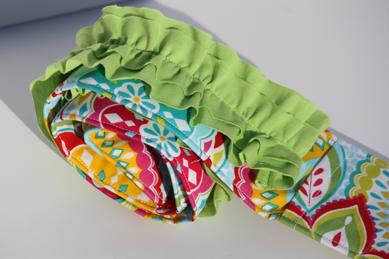 Ruffled Camera Strap Cover - Ocean Bloom/ Lime