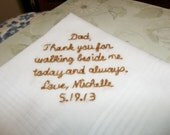 Bride to dad, wedding handkerchief, walk beside me,father of bride gift, wedding colors welcome, gentleman hanky