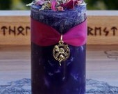 FAERIE WORLDS Pillar Candle w/ Soft Playful Florals, Sugared Vanilla, Honey, More for Faery Magick, Fairy Sight, Spring, Ostara, Beltane
