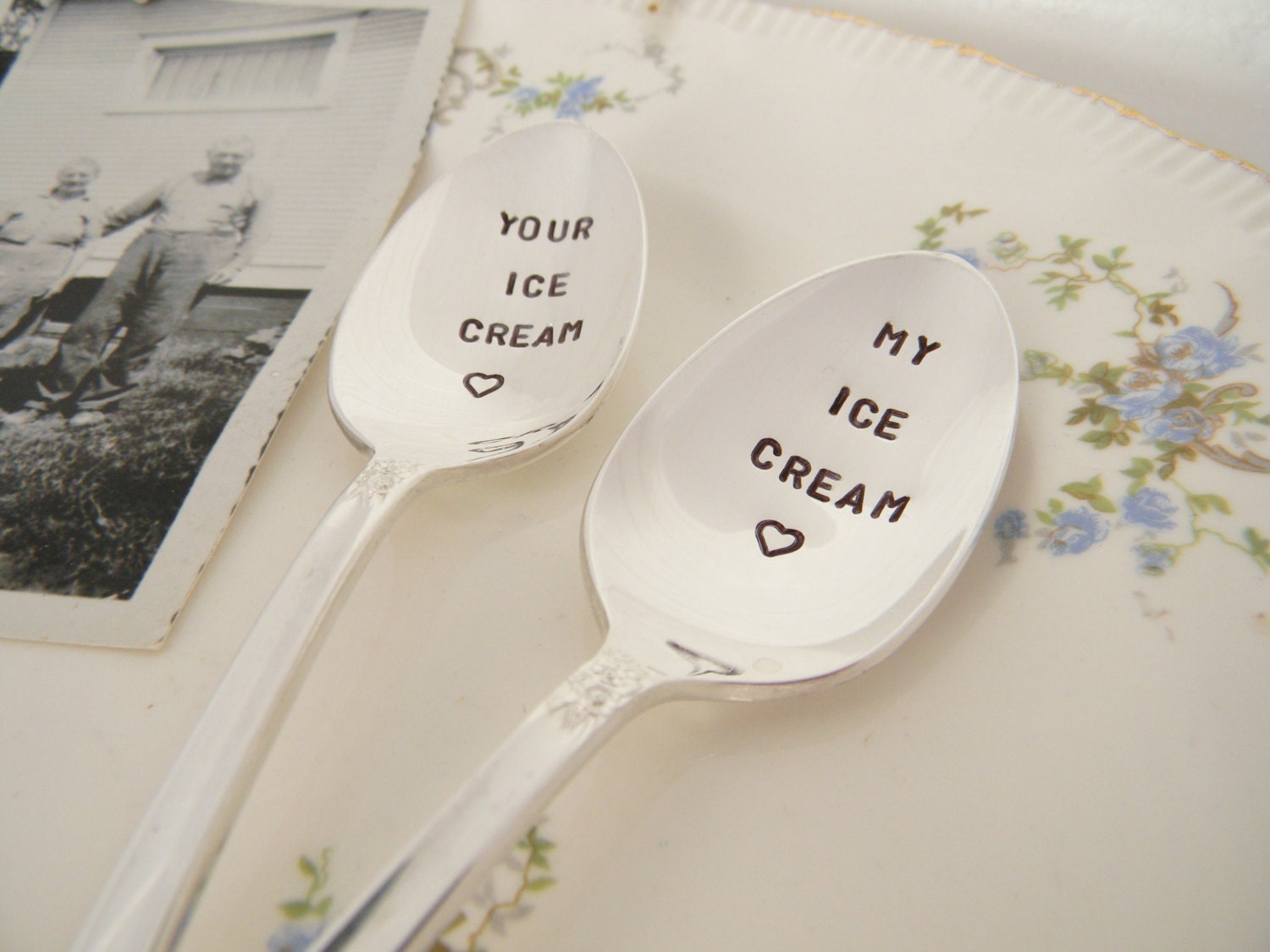 My Ice Cream Your Ice Cream Vintage Hand Stamped Spoons Flatware Utensil