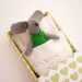 Stuffed animal mouse green miniature plush in matchbox bed