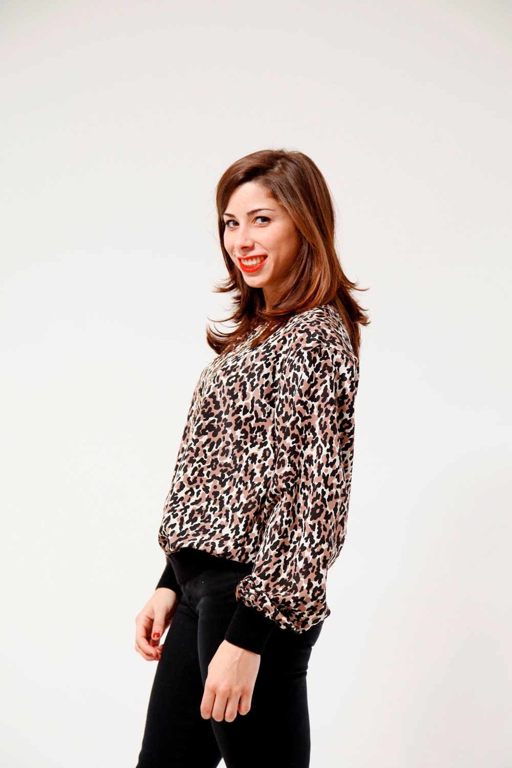 VINTAGE - Haiti 80s Leopard Print Blouse Sz M/L