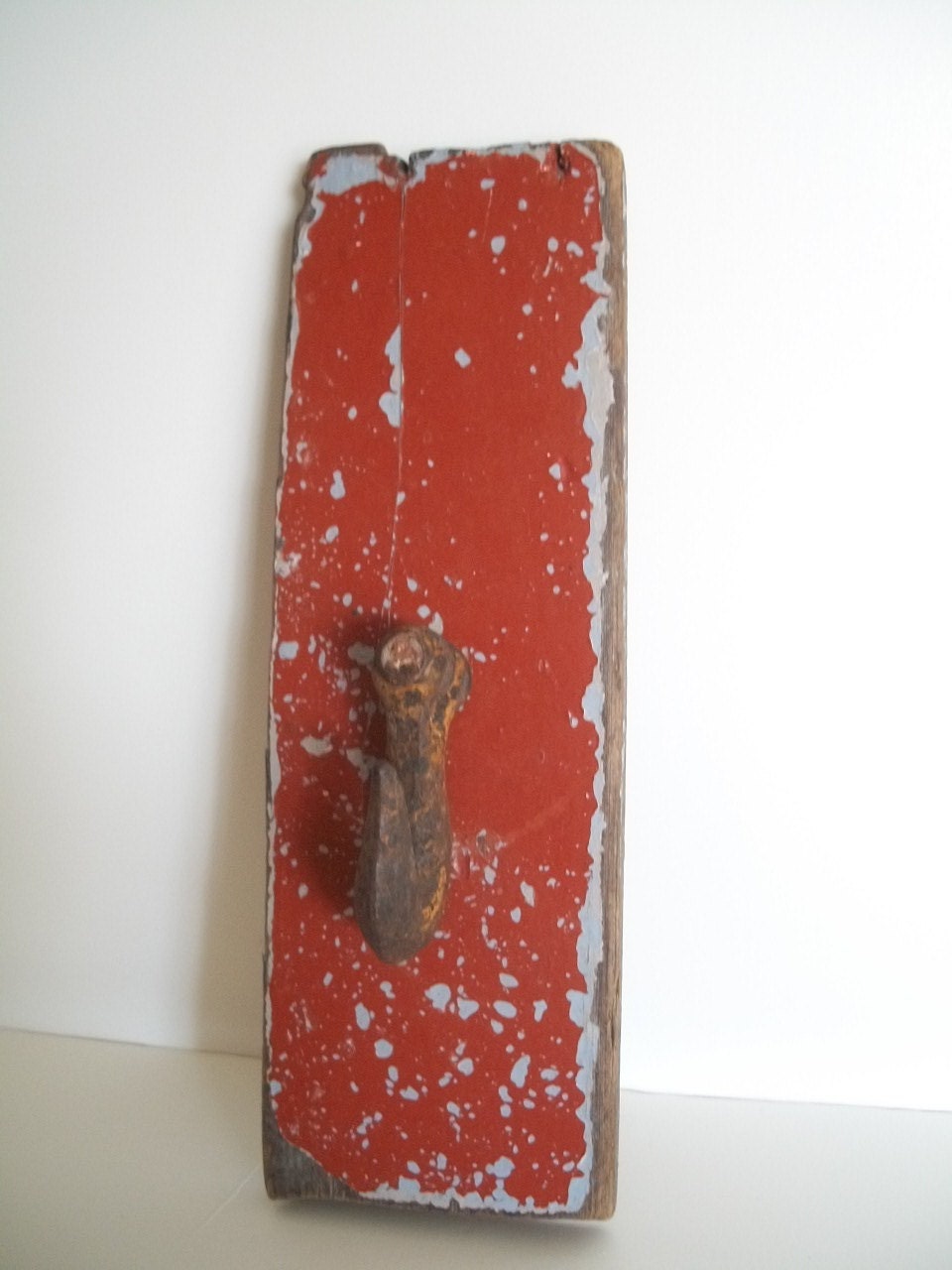 Vintage Handmade Wall Hook / Wall Decor Upcycled Repurposed Rusty Metal Distressed Wood Rustic