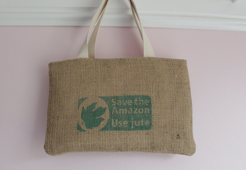 Upcylced Coffee Sack Bag - Tote - Book Bag - Nook Bag - "Save the Amazon"