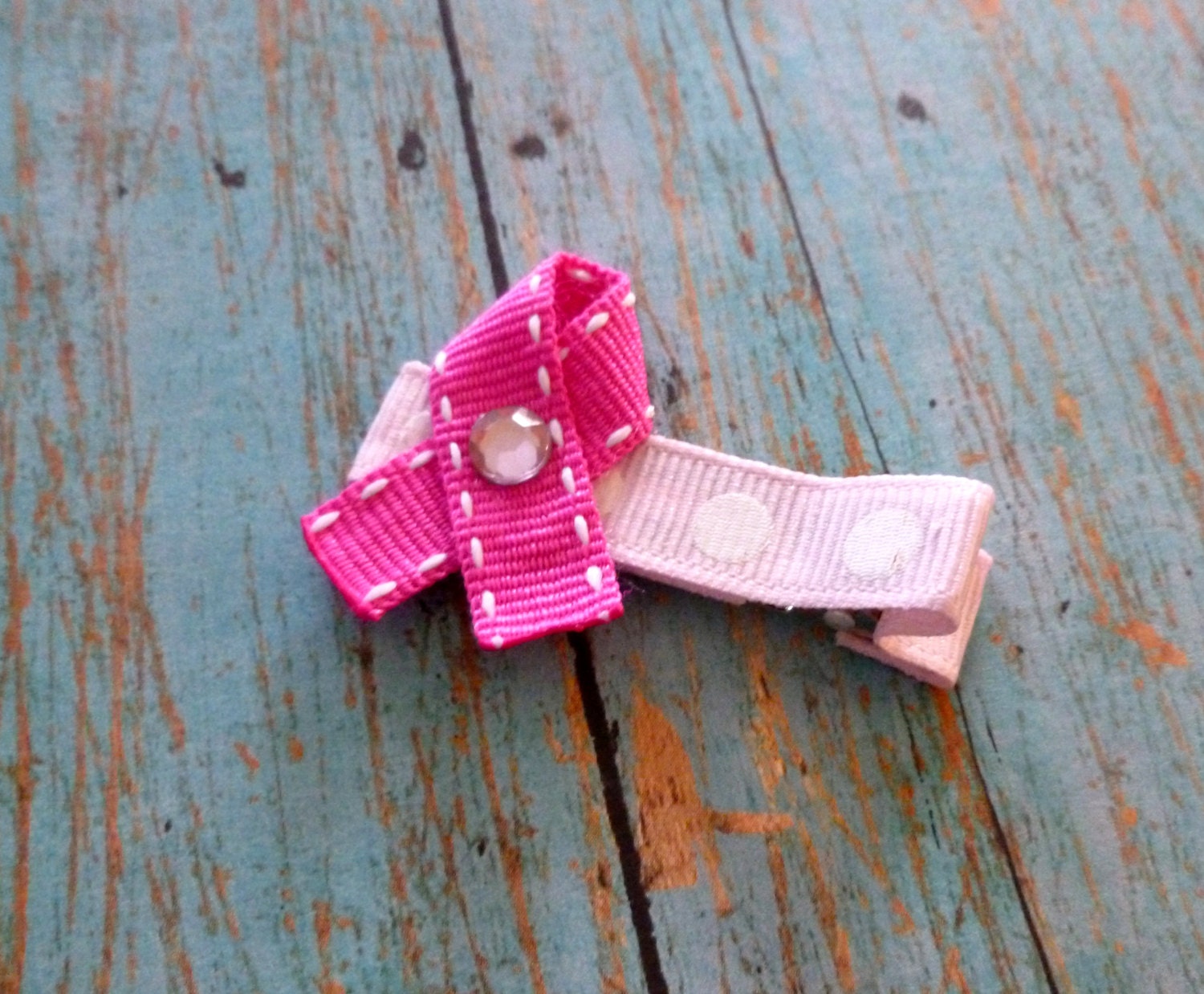 Bright Pink Rhinestone Breast Cancer Awareness Hair Clip