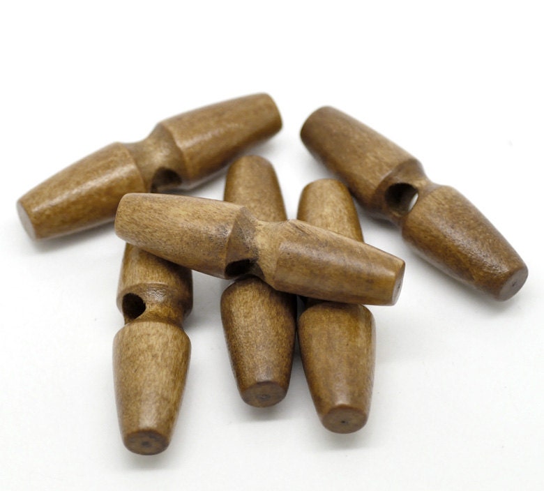 3 wooden Toggle Buttons - Light Brown - 5 x 1.3cm (2"x1/2")  (121F)