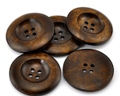 Dark Chocolate Wooden Sewing Buttons 35mm - set of 6 natural wood button  (BB137)