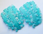 CLEARANCE - SET OF 2 - Imperfect Aqua on White Nagorie Curled Goose Feather Pads