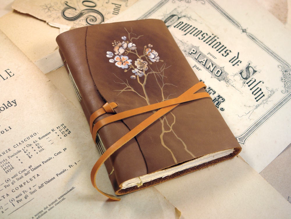 Bloom - Brown Leather Journal, Notebook, Diary -  Hand Painted