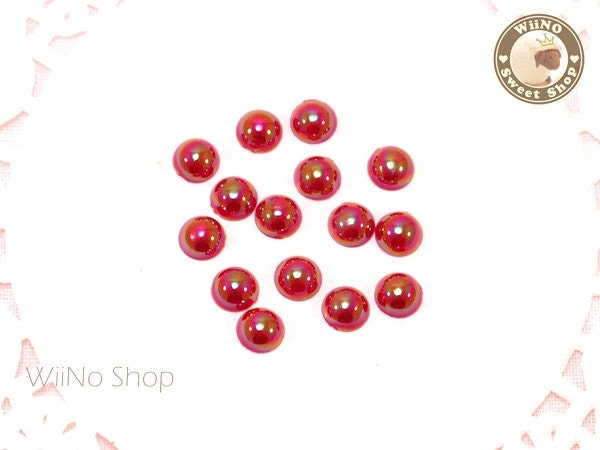 5mm AB Metallic Red Half Round Flat Back Acrylic Cabochon Nail Art - 15 pcs