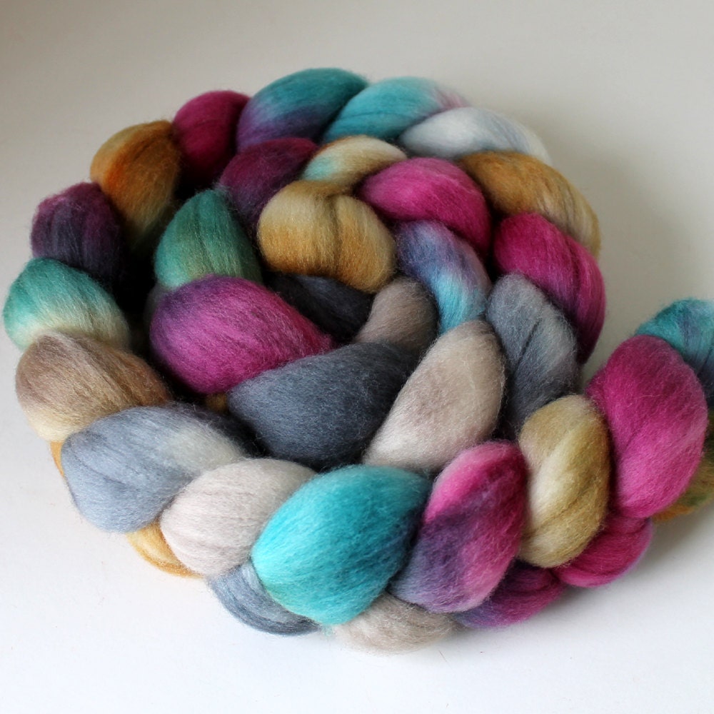 Merino Roving - Hand Painted - Hand Dyed for Spinning or Felting - 4oz - FEATHER