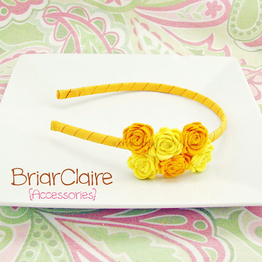 Kara - Felt Rose Cluster Thin Classic Headband (many colors available)