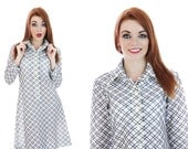 Mod 70s Plaid Dress Black White 60s Mini A-Line Buttons Down Front Retro 1970s Indie Medium M Small S