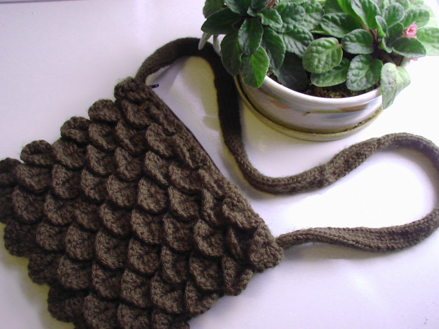 Cute Sage Green Crocodile Stitch Handbag
