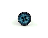 Adjustable Ring, Fabric Scraps, Glass, Blue Flower