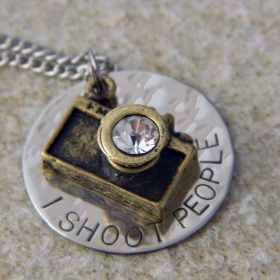 I Shoot People Camera Necklace or Keychain w/Bronze Camera