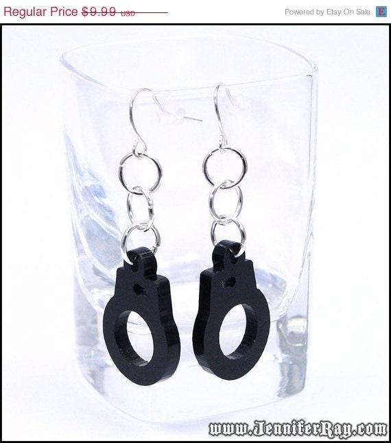 On Sale Black Handcuff Earrings 50 Shades of Grey Inspired Laser Cut Acrylic