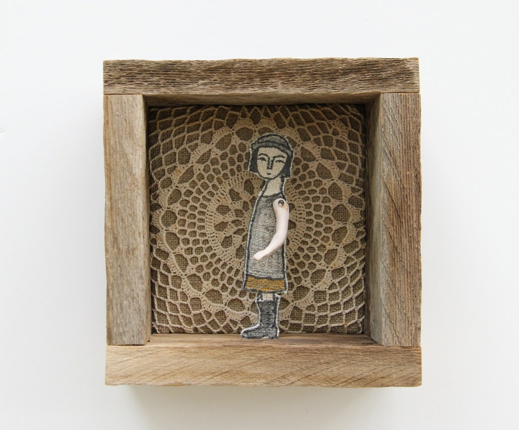 hand embroidery diorama- self-portrait textile art fiber art