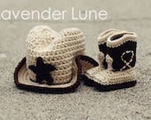 The Western  Set- Cowboy Baby Booties and Detailed Hat