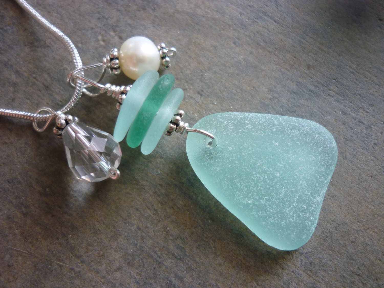 Sea Glass Necklace - Beach Seaglass Aqua Blue Teal