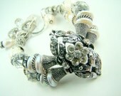 Rhinestone brooch bracelet, double strand pearl crystal bridal bracelet, vintage inspired jewelry... Reminisence