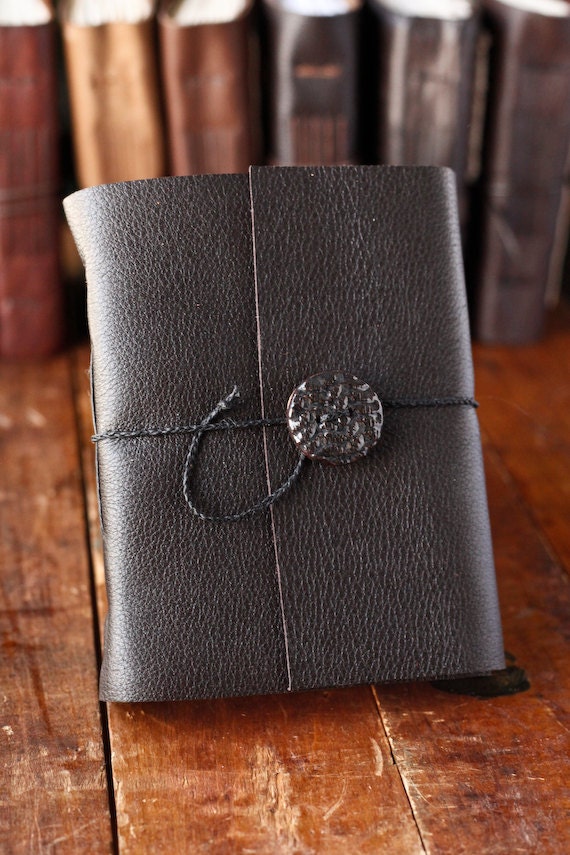 Leather Journal - Handmade Dark Brown Journal with Ceramic Button Closure