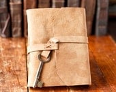 Tan Leather Journal with Skeleton Key - Handmade Rustic Travel Journal