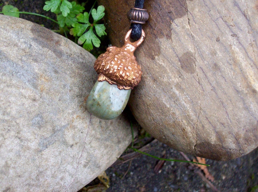 Green Jasper Acorn Pendant