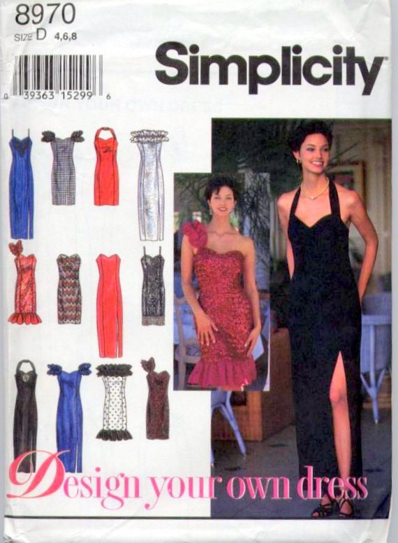 Simplicity 8970 Sewing Pattern Misses / Miss Petite Dress Prom/Evening Gown/Bride/Bridesmaid Size D 4-6-8 Uncut 1994