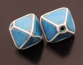Glass Lampwork Beads Handmade Turquoise Blue Crystals with Ivory Pair Heather Behrendt BHV SRA LETeam
