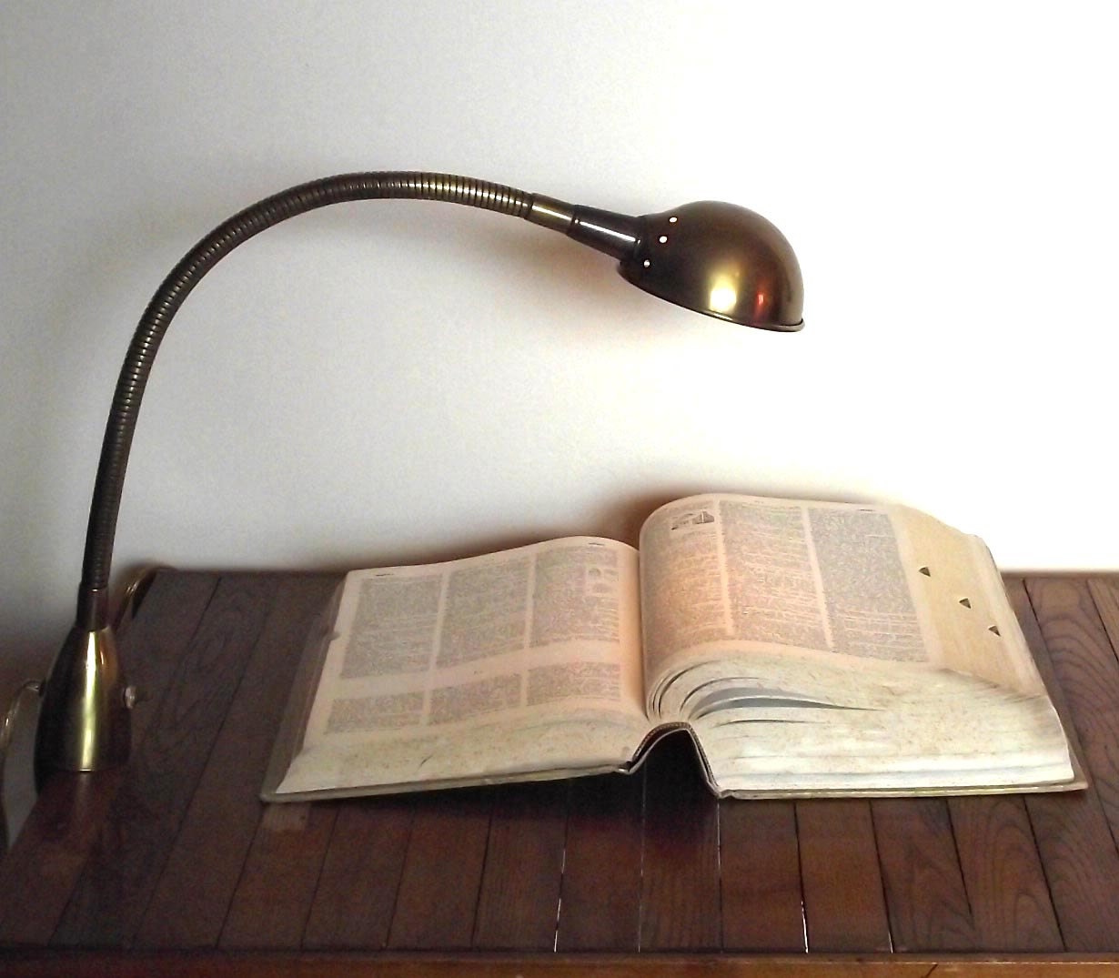 Gooseneck Clamp Light. Vintage 80s Brass Spotlight. Simple Design