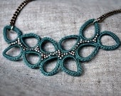 Leaves Crochet Necklace in Seafoam Green with Platinum Beads. Lightweight Jewelry.