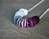 Purple Grey White Ombre Crochet Necklace on Silver Chain. Friendship.
