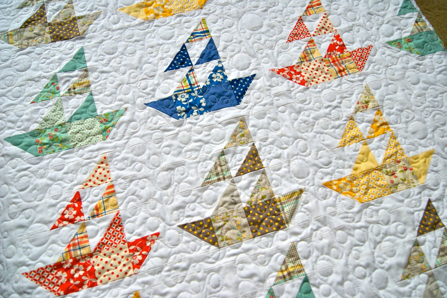 Quilt Baby Lap Handmade Seaside Sailboats Riley Blake Children Throw