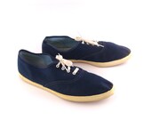 Blue Canvas Sneakers Vintage 1980s Champions Shoes Navy Women's size 10