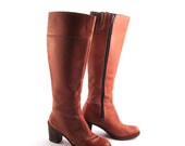 SALE Campus Boots Leather Vintage 1970s Stacked Heel Whiskey Brown Leather Women's size 6