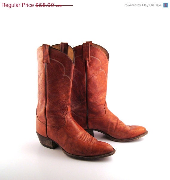 SALE Men's Cowboy Boots Vintage 1980s Tony Lama Carmel Whiskey Brown size 11 D