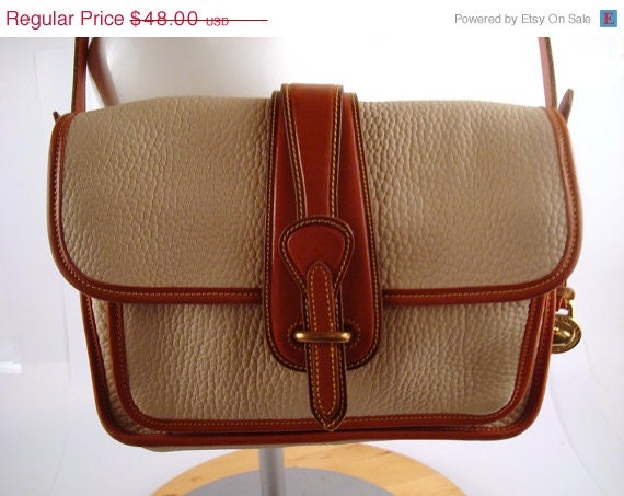 SALE Dooney and Bourke Purse Vintage 1980s Cream White and Carmel Brown Leather Purse